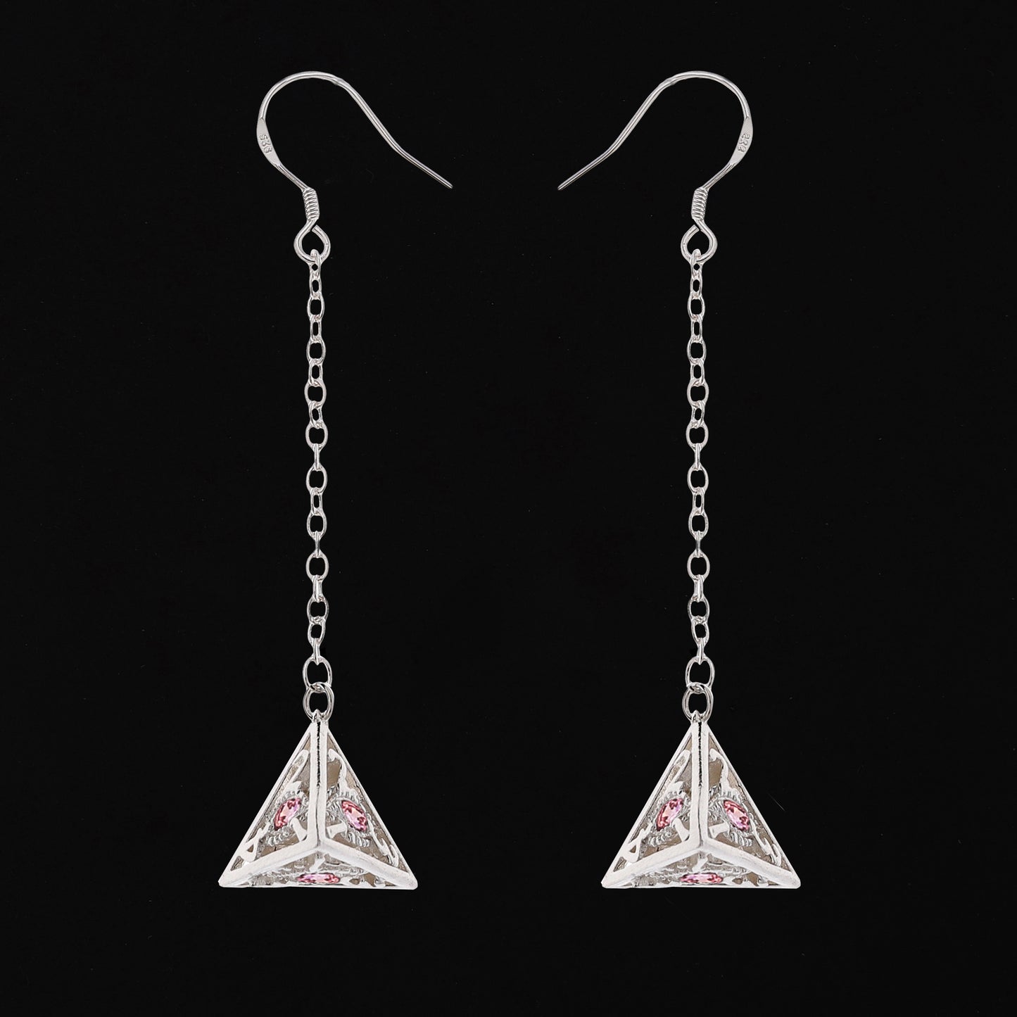 Dragon's eye D4 earrings-Silver w/Pink gems