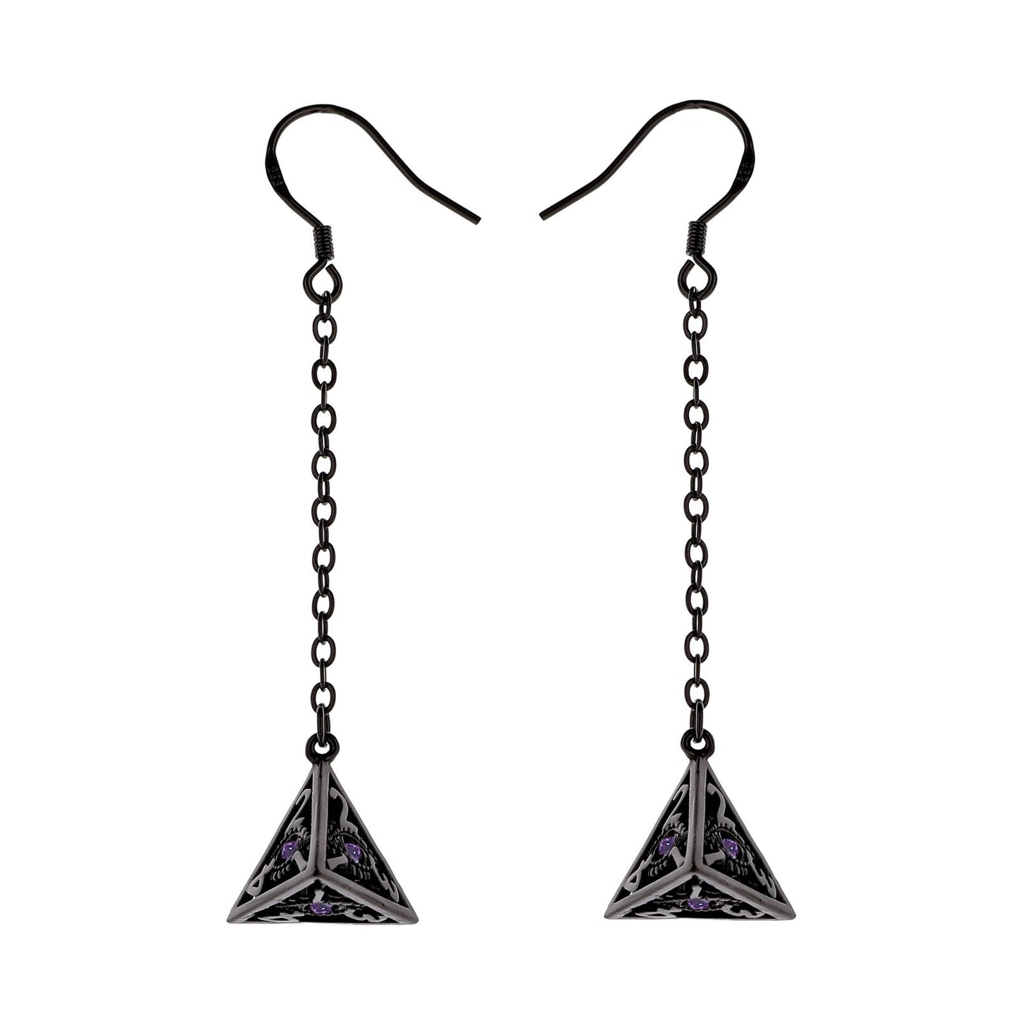 Dragon's eye D4 earrings-Gunmetal w/Purple gems