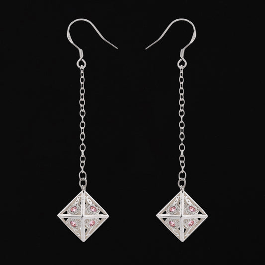 Dragon's eye D8 earrings-Silver w/Pink gems