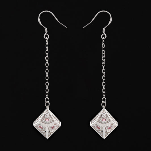 Dragon's eye D100 earrings-Silver w/Pink gems