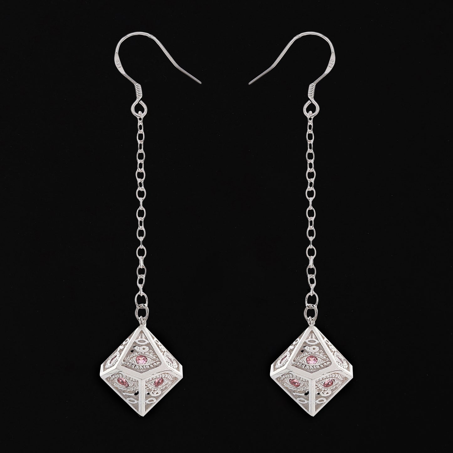 Dragon's eye D100 earrings-Silver w/Pink gems