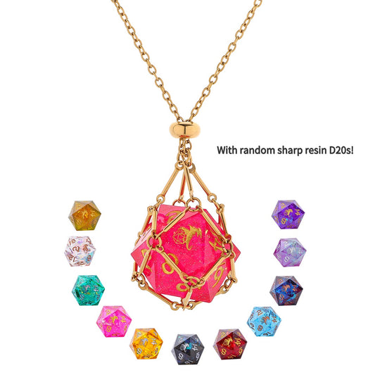 Removeable D20 Dice Holder Necklace with Random Sharp Resin D20s