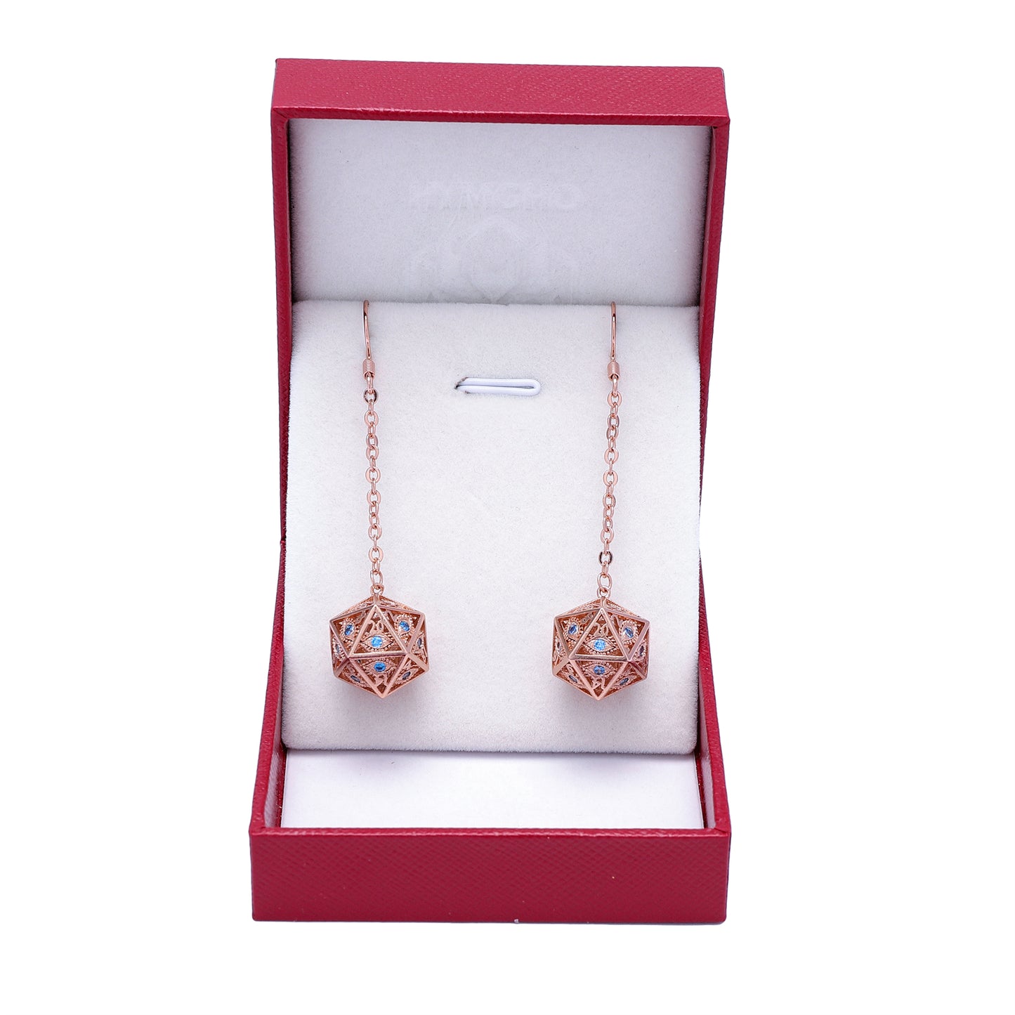 ドラゴンアイ D20 イヤリング - ゴールド、レッドジェム付き