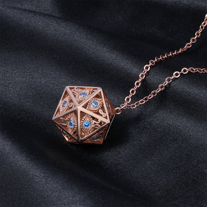 ドラゴンアイ D20 ネックレス - ゴールド、レッドジェム付き