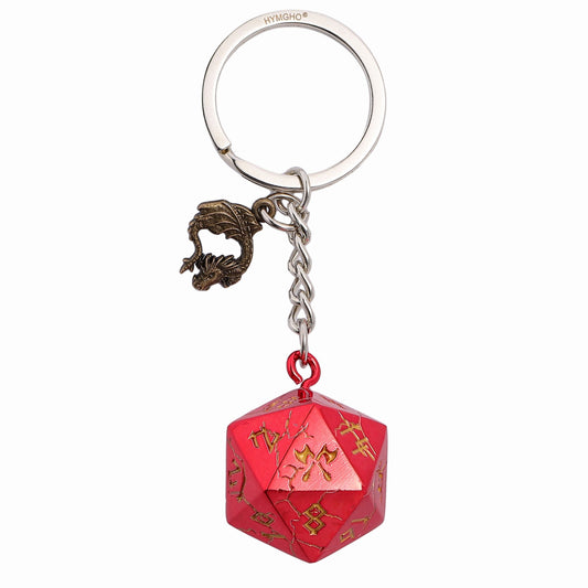 HYMGHO ドラゴンチャーム付き D20 キーチェーン - バーバリアンレッド