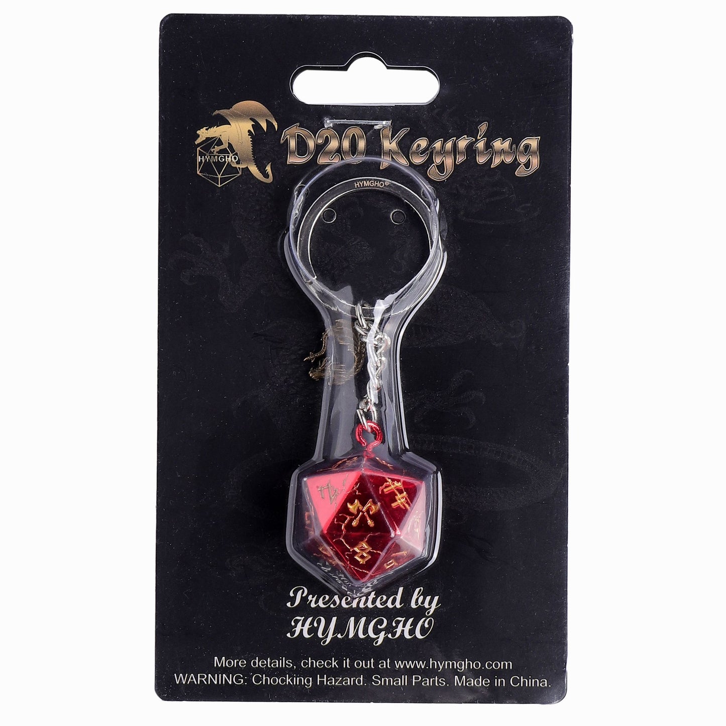 D20 keychain with HYMGHO dragon charm-Barbarian Red