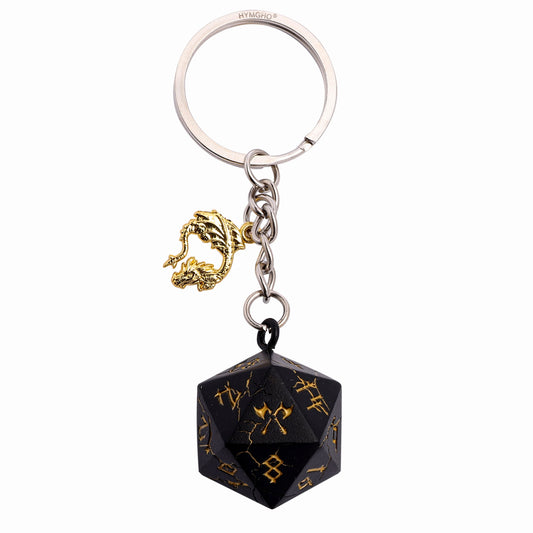 HYMGHO ドラゴンチャーム付き D20 キーチェーン - バーバリアン ブラック
