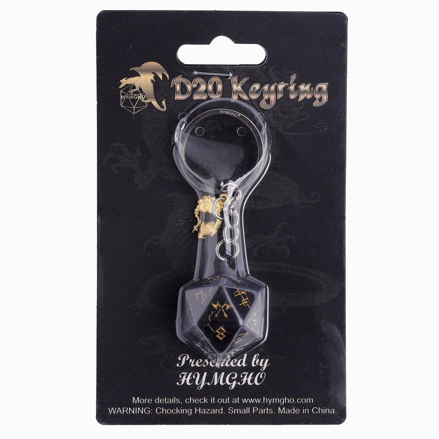D20 keychain with HYMGHO dragon charm-Barbarian Black