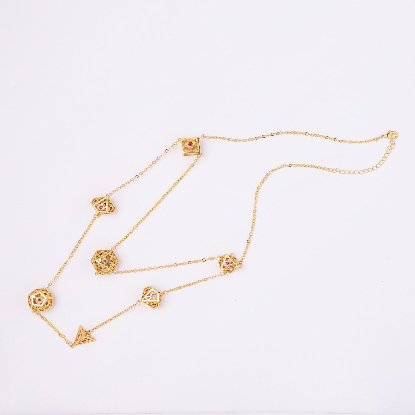 Dragon's eye 7-die necklace-Gold w/Red gems