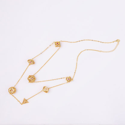 ドラゴンアイ 7 ダイ ネックレス - ゴールド、レッド ジェム付き