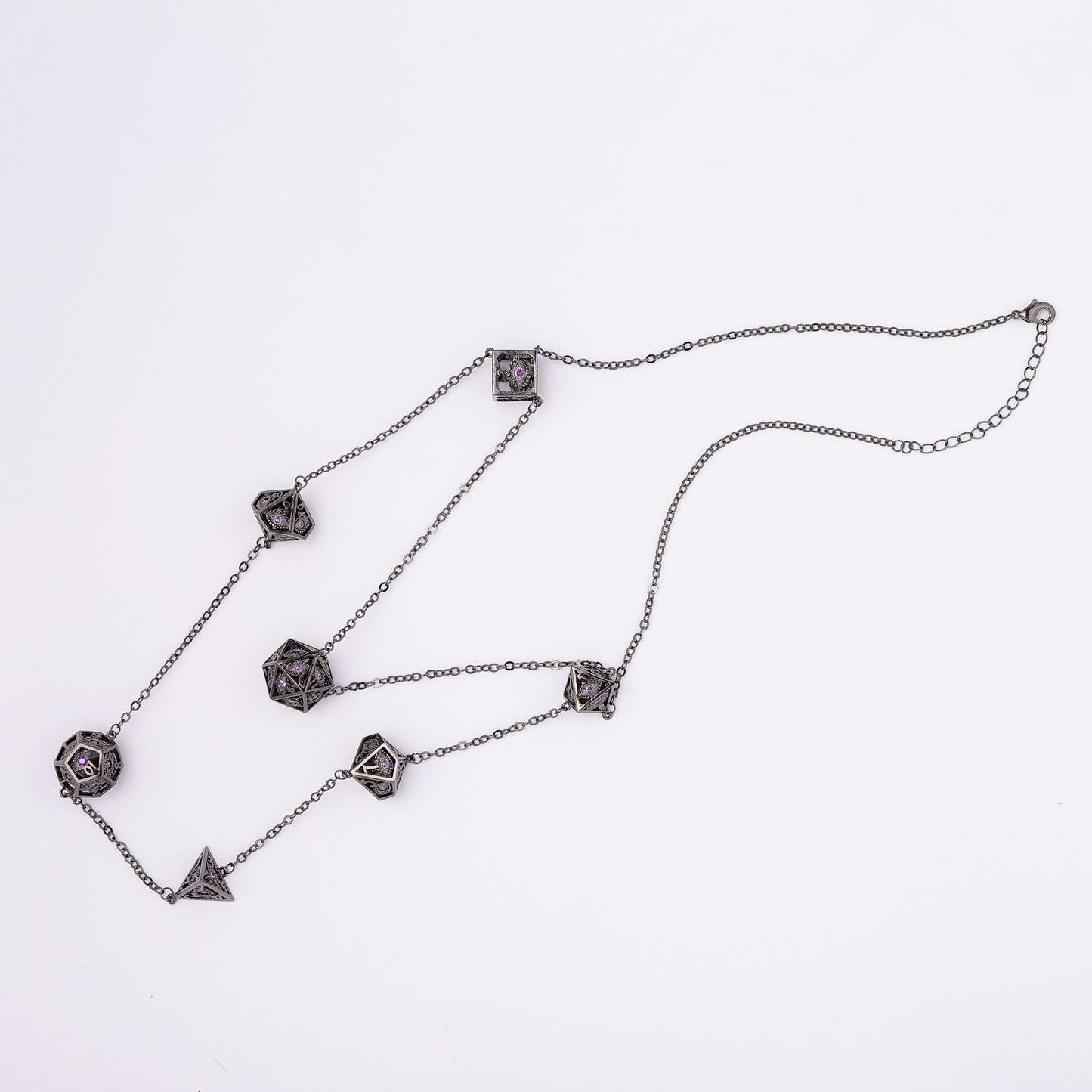 Dragon's eye 7-die necklace-Gunmetal w/Purple gems