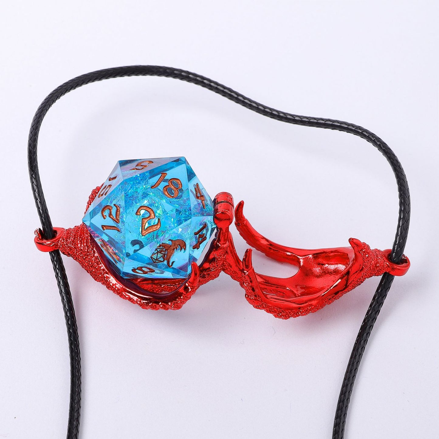 Dragon's claw necklace with random sharp resin D20s-Red
