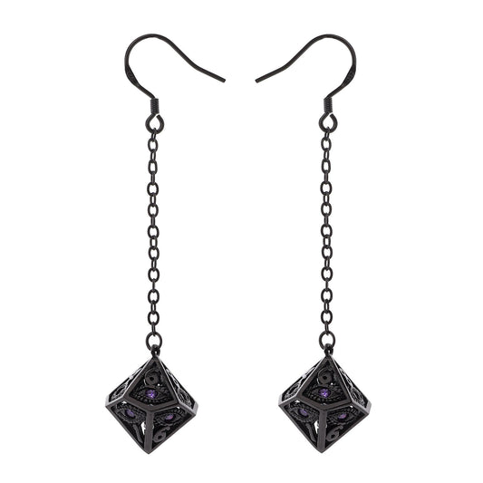 Dragon's eye D10 earrings-Gunmetal w/Purple gems