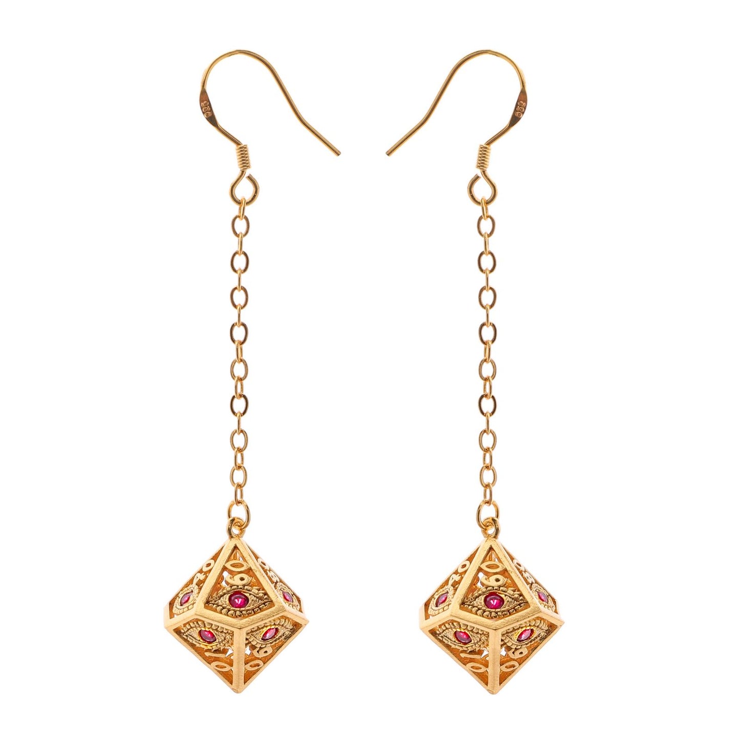 Dragon's eye D100 earrings-Gold w/Red gems