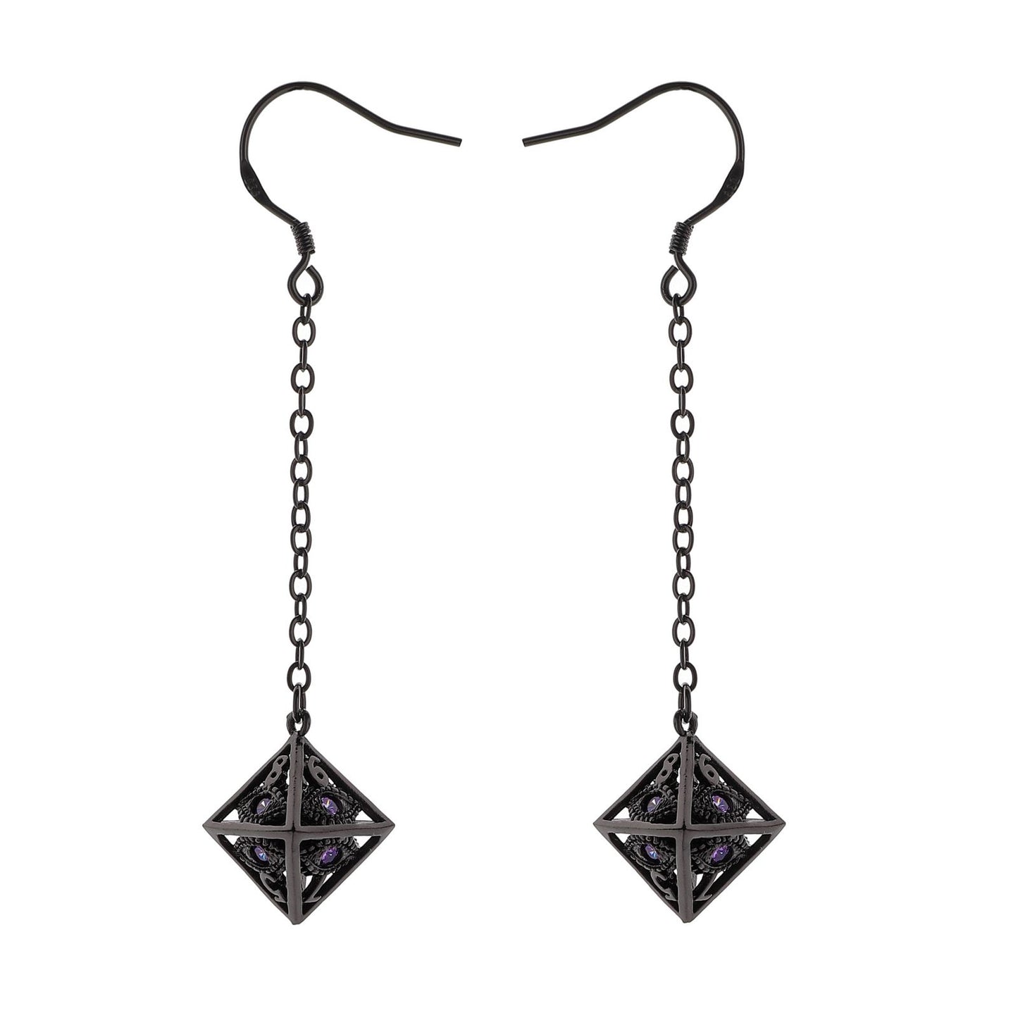 Dragon's eye D8 earrings-Gunmetal w/Purple gems