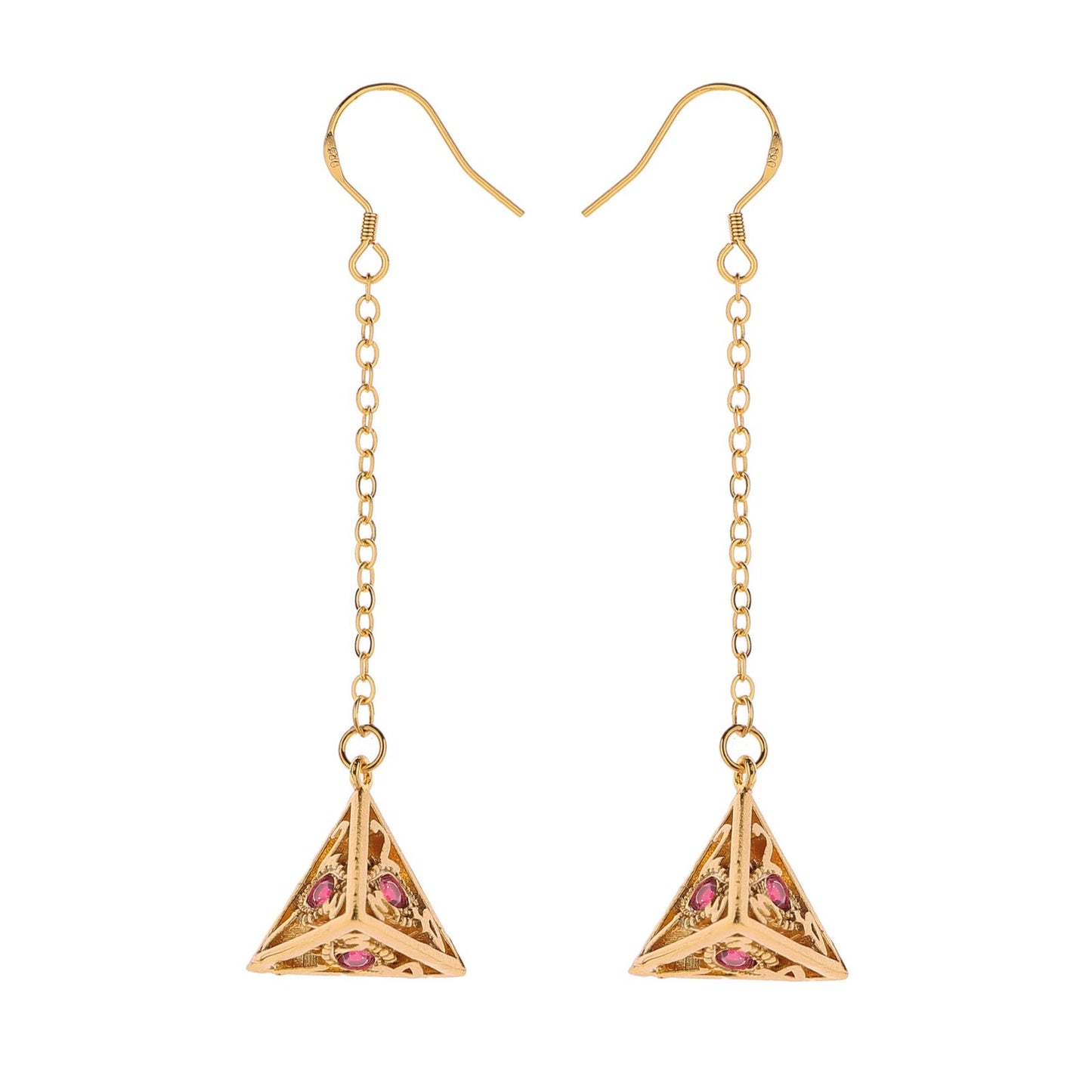 Dragon's eye D4 earrings-Gold w/Red gems