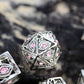 Shiny Silver with Pink Gems Dragon's Eye Hollow Metal Dice set