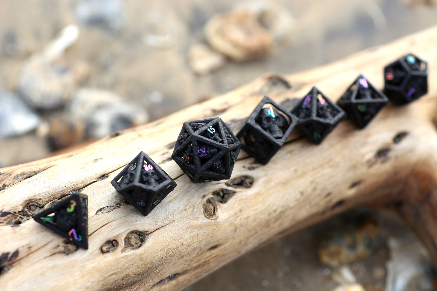 Skull's Grin Hollow Metal Dice Set-Black with Chromatic