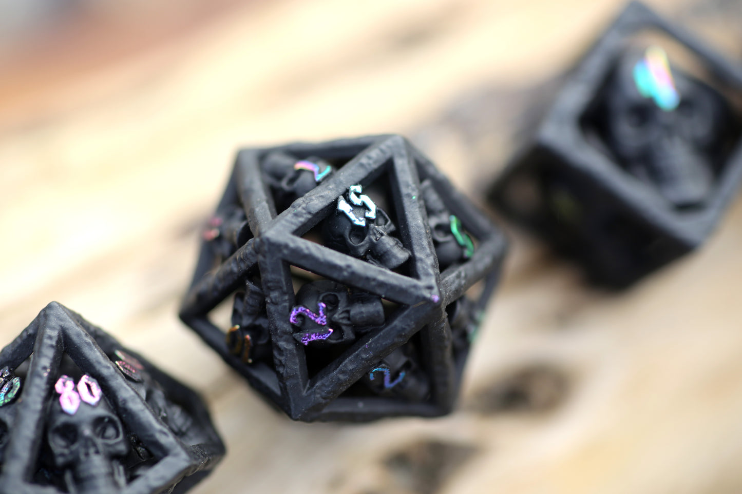 Skull's Grin Hollow Metal Dice Set-Black with Chromatic