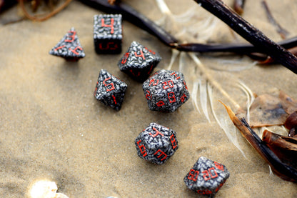 Dark Metal with Red Pile of Skulls Solid Metal Dice Set