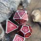 Silver with Red enamel Bone Collector Solid Metal Dice Set