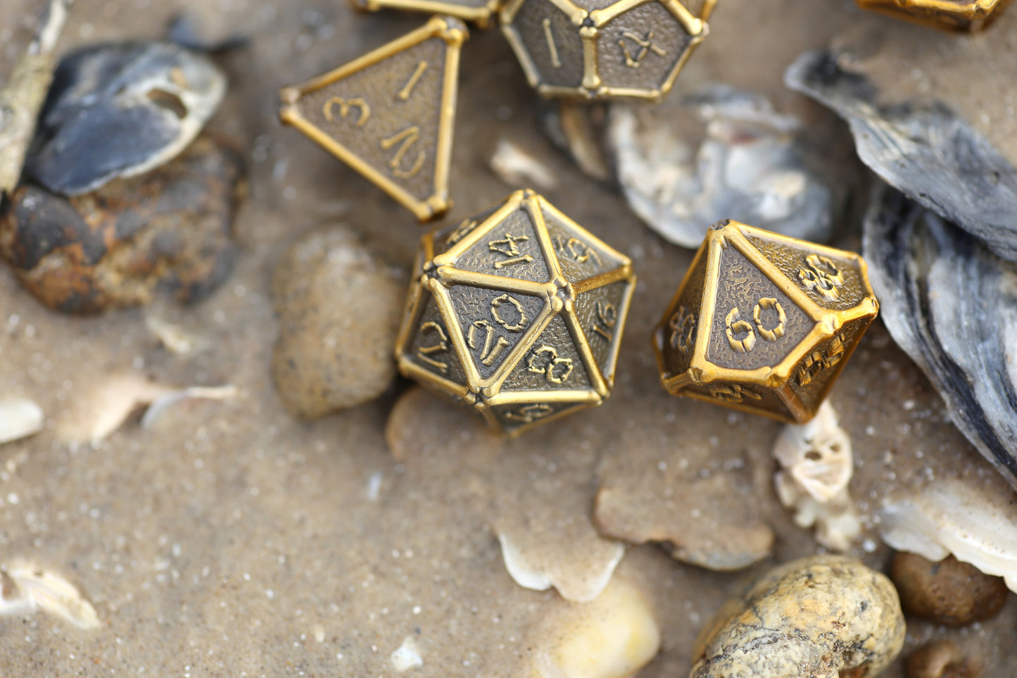 Ancient Gold Bone Collector Solid Metal Dice Set