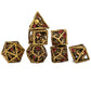 Skull's Grin Hollow Metal Dice Set-Gold with Red