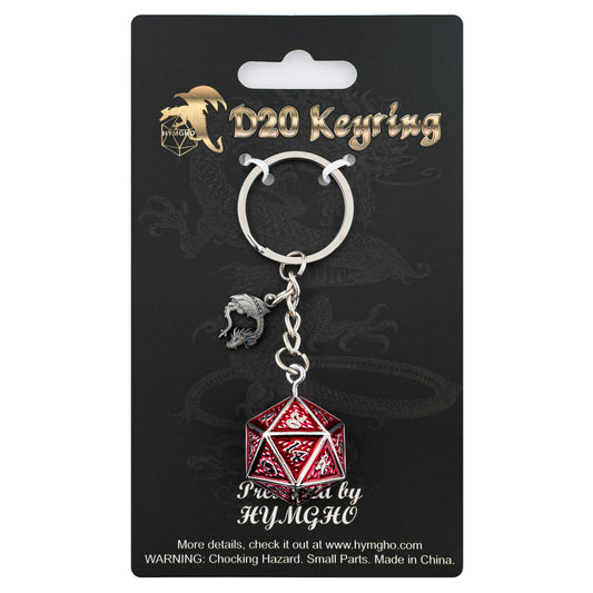 D20 keychain with HYMGHO dragon charm- Behemoth Blood on Gun Metal