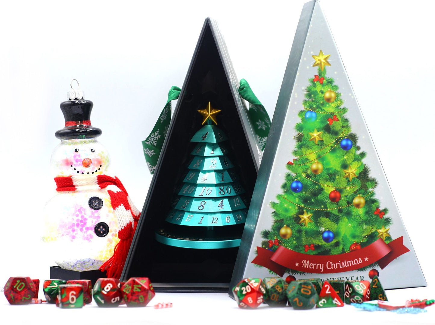Metal Christmas Tree 7 Dice Set-Forest Cyan