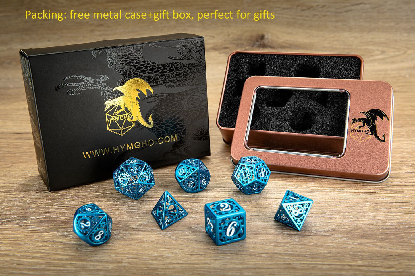 Shiny gold Hollow Out Steampunk Dice cage gear design - HYMGHO Dice 