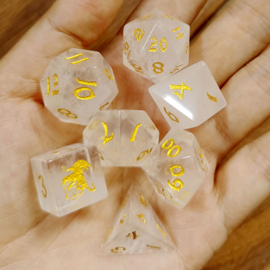 Clear Crystal Quartz-7 die RPG Set Gemstone Dice