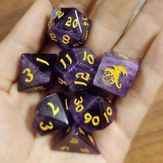 Natural Amethyst Gemstone Dice Set Full 7 Pieces die