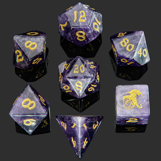 Natural Amethyst Gemstone Dice Set Full 7 Pieces die