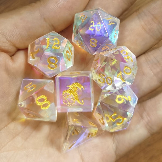 Prismatic Crystal K9 Stone Dice Set 7 Pieces Full Set