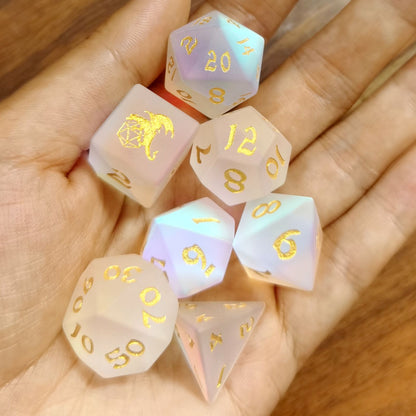 Frosted Prismatic Crystal K9 Stone Dice Set 7 Pieces Full Set