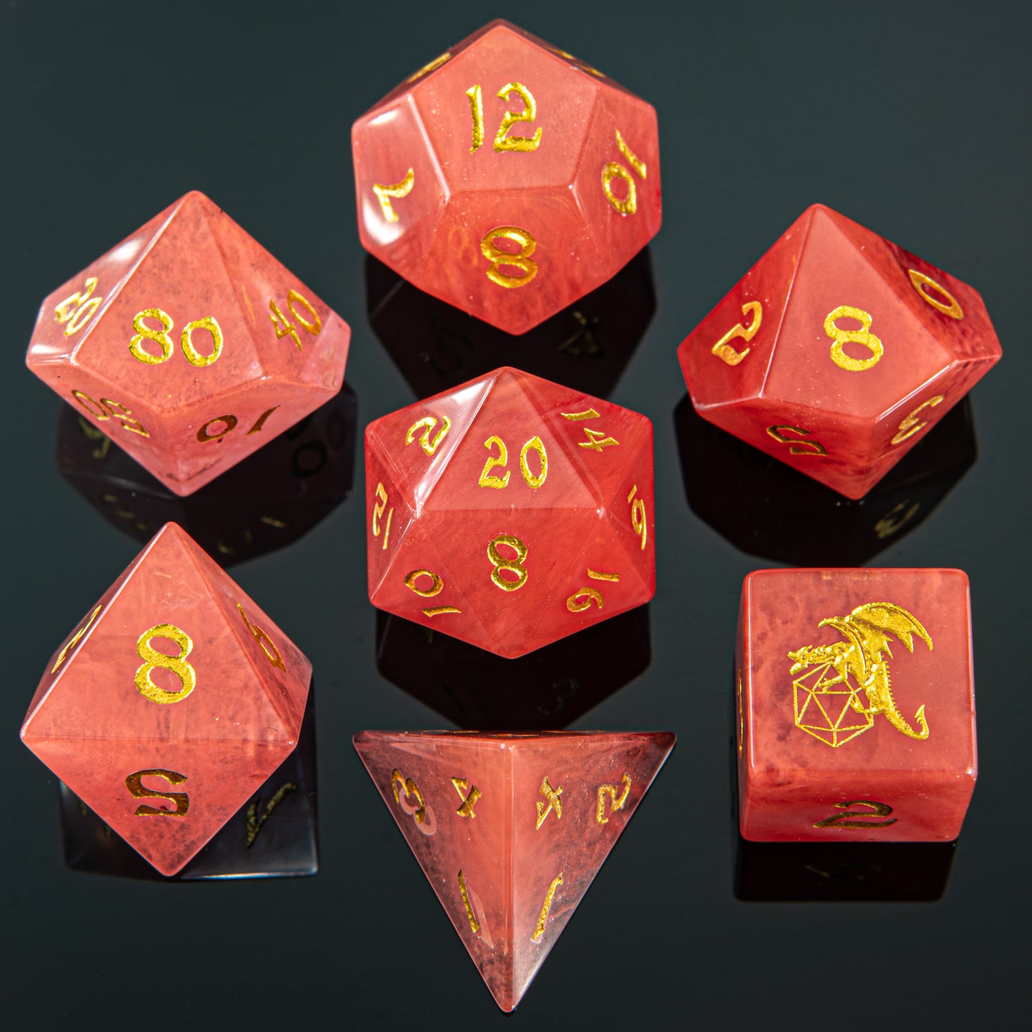 Dragon's Hoard Gemstone Polyhedral Dice Set-Watermelon Tourmaline