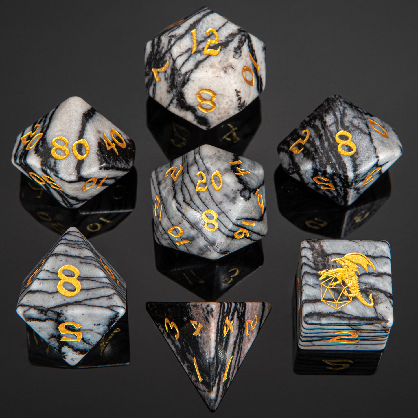 Dragon's Hoard Gemstone Polyhedral Dice Set-Black Network Agate