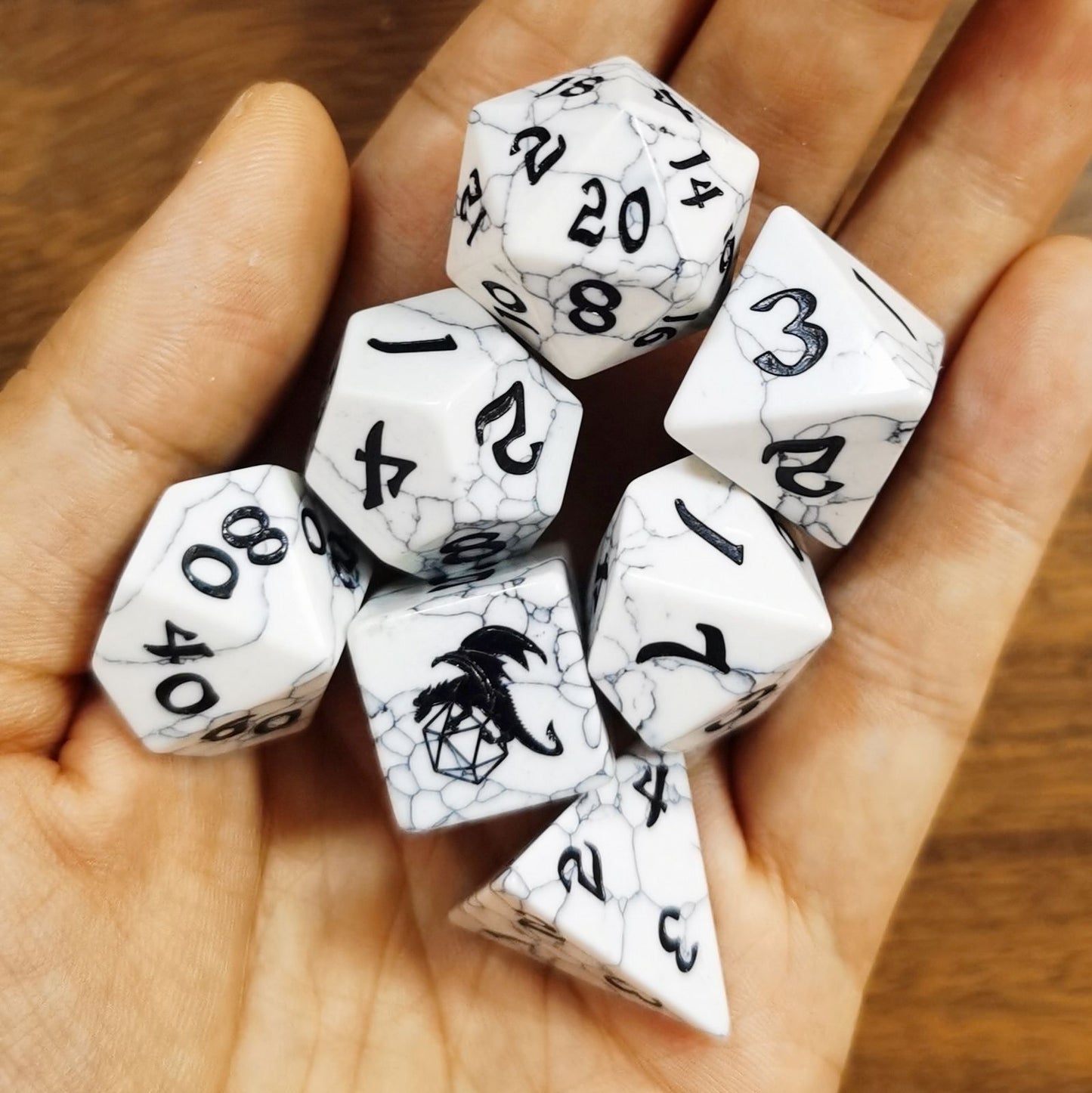 Dragon's Hoard Gemstone Polyhedral Dice Set-White Turquoise