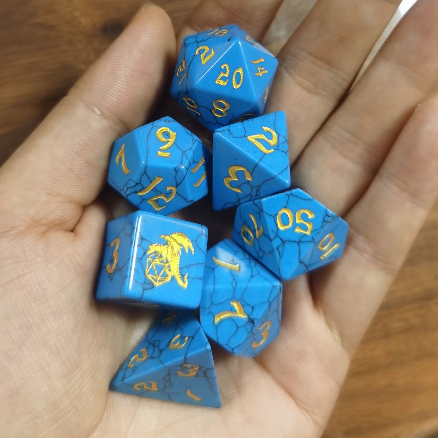 Blue Torquoise 7 Pieces RPG Set Gemstone Dice