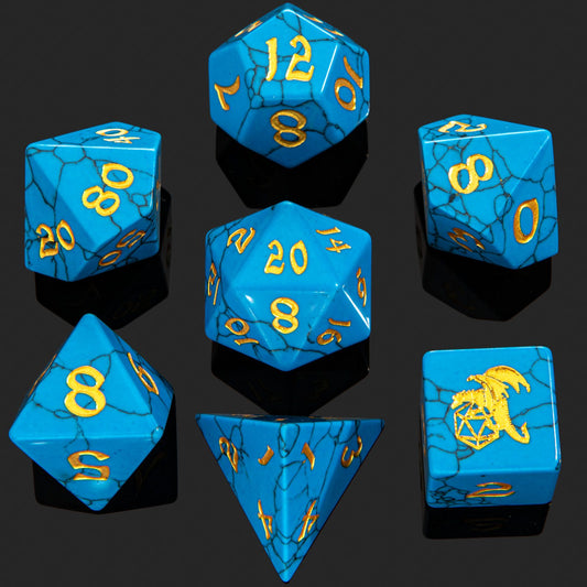 Blue Torquoise 7 Pieces RPG Set Gemstone Dice