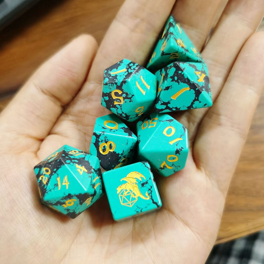 7 PCS Green Turquoise Dice Set stone click cracks