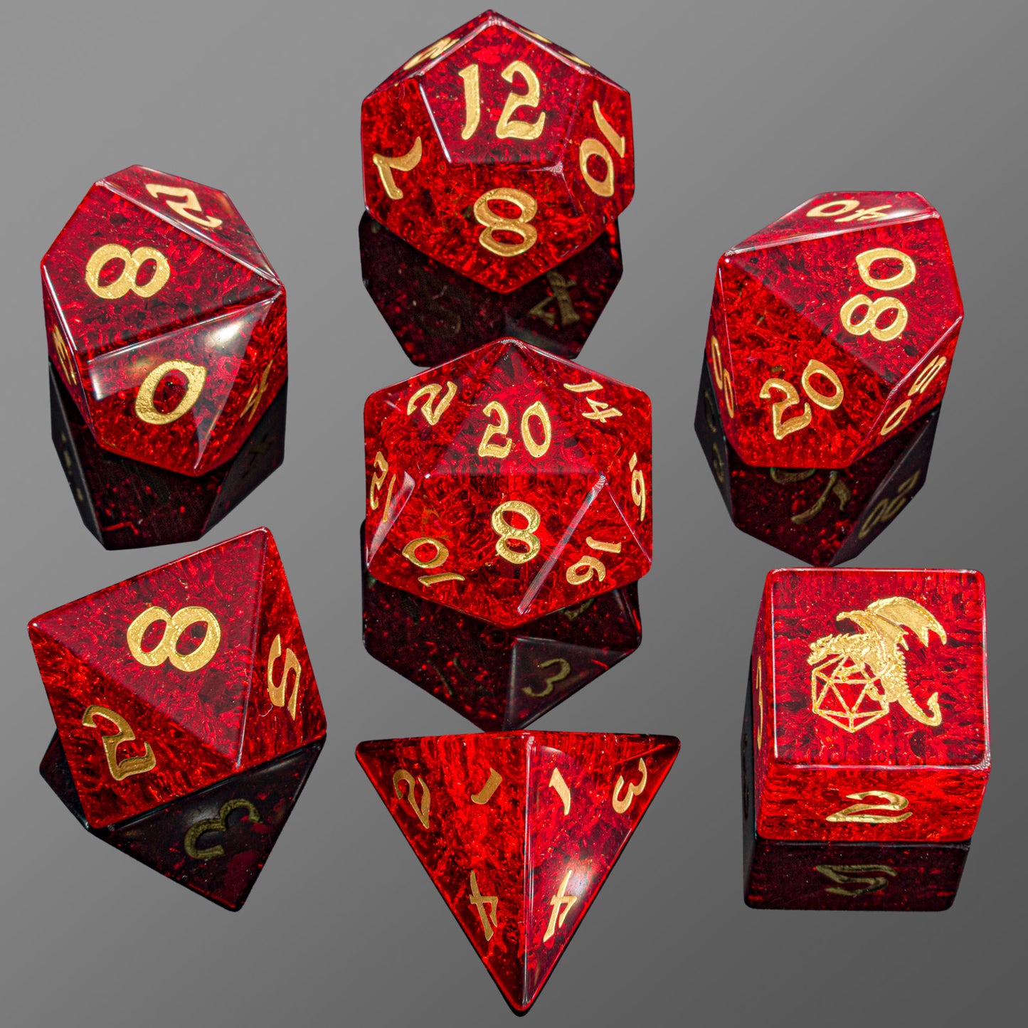 Dragon's Hoard Gemstone Polyhedral Dice Set-Blast Ruby Red