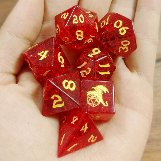 Dragon's Hoard Gemstone Polyhedral Dice Set-Blast Ruby Red