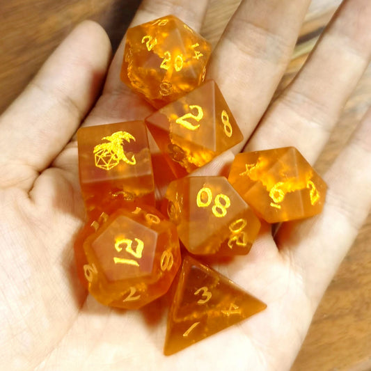 Dragon's Hoard Gemstone Polyhedral Dice Set-Frosted Amber