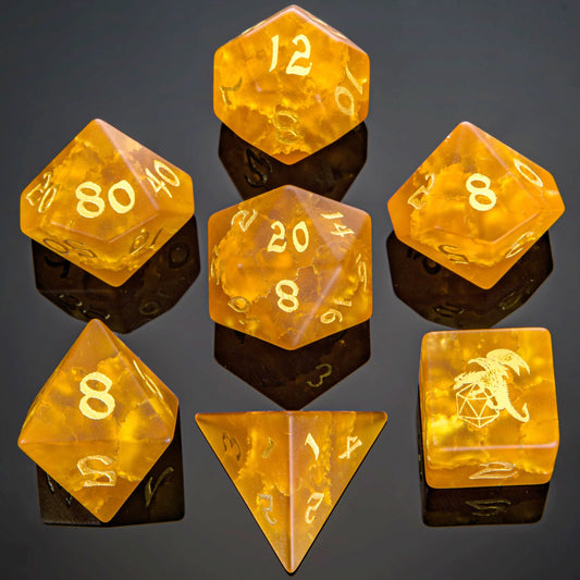 Dragon's Hoard Gemstone Polyhedral Dice Set-Frosted Amber