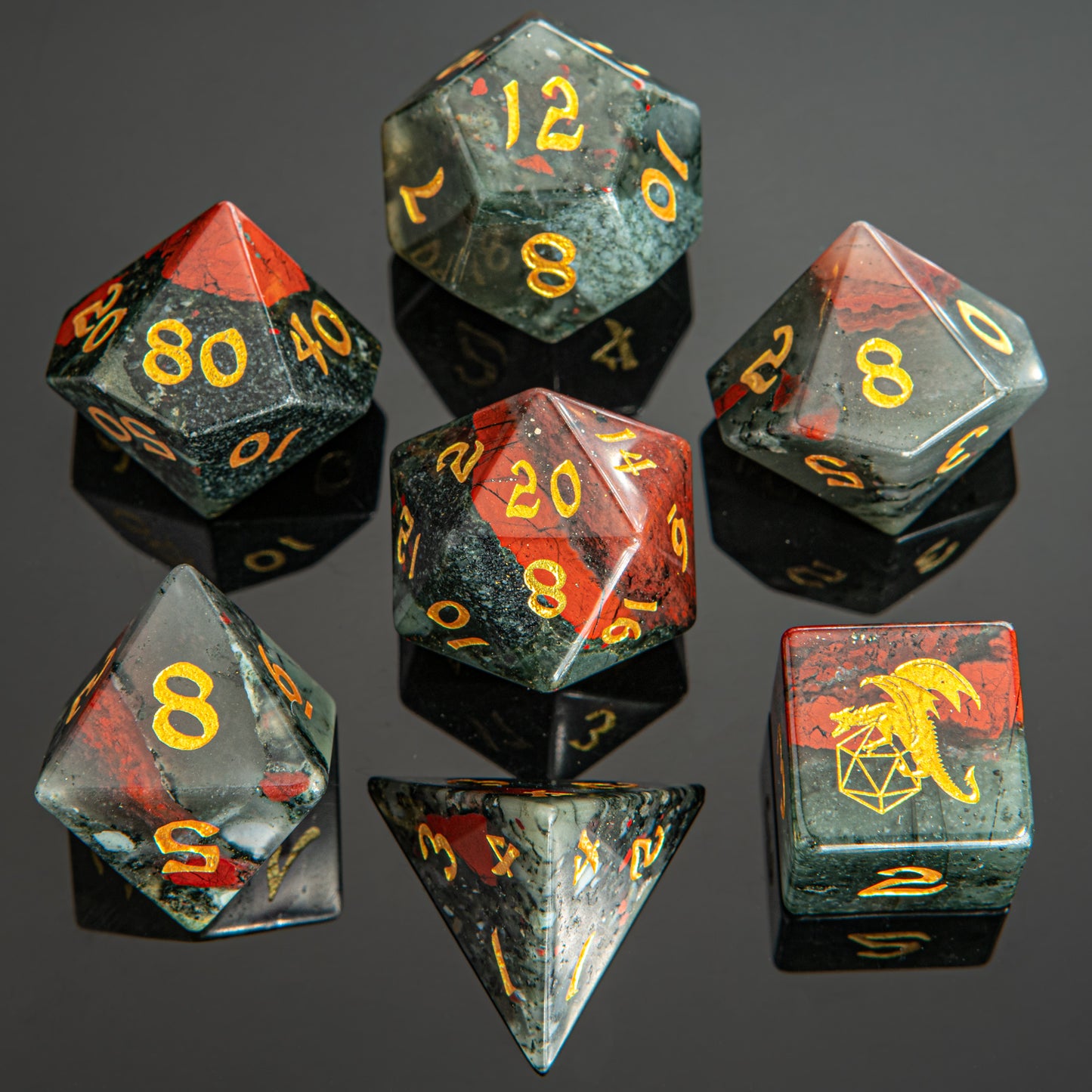 Dragon's Hoard Gemstone Polyhedral Dice Set-Bloodstone