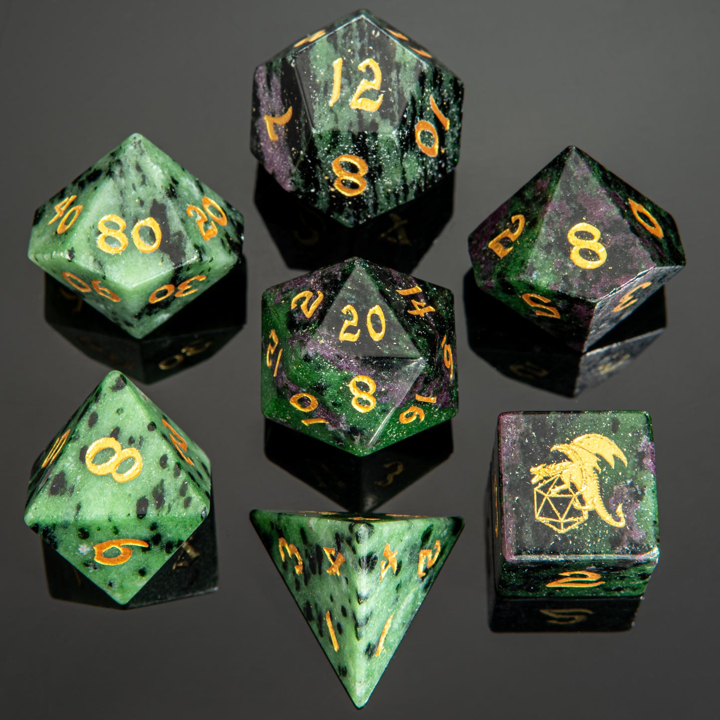 Dragon's Hoard Gemstone Polyhedral Dice Set-Ruby in Zoisite