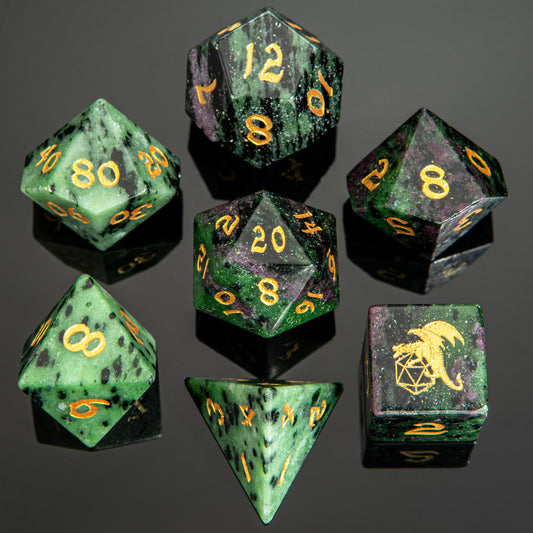Dragon's Hoard Gemstone Polyhedral Dice Set-Ruby in Zoisite