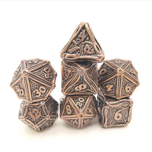 Ancient copper Druid Metal Polyhedral Dice Set 7 die - HYMGHO Dice 