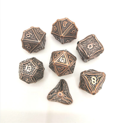 Ancient copper Druid Metal Polyhedral Dice Set 7 die - HYMGHO Dice 